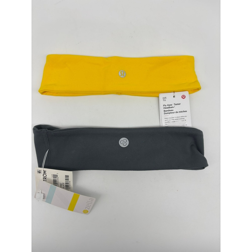 Lululemon Zella Headbands Yellow Grey Fly Away Tamer Twisted Lot of 2